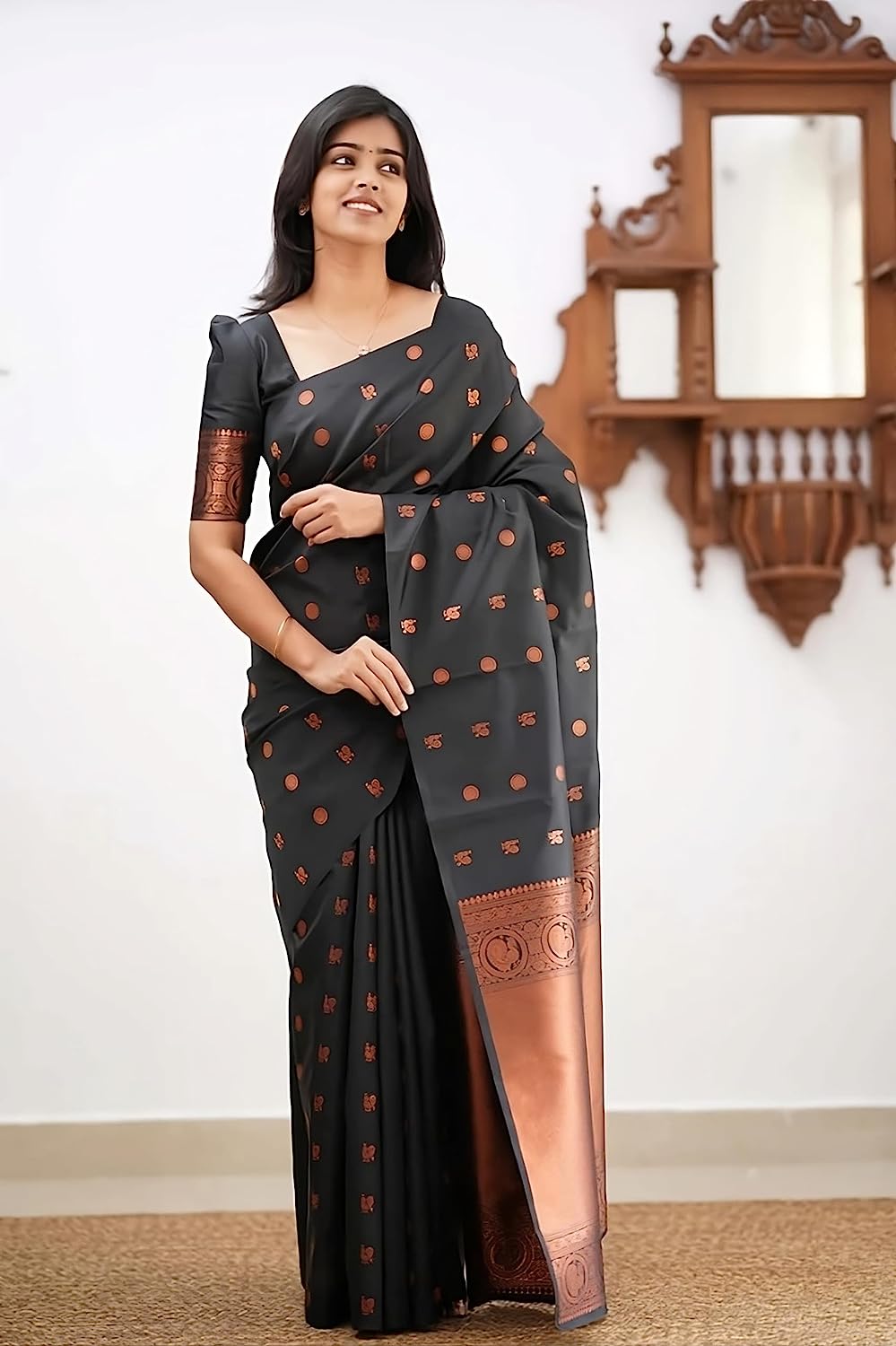 Premium Black Soft Silk Saree with Traditional Zari Work for Women