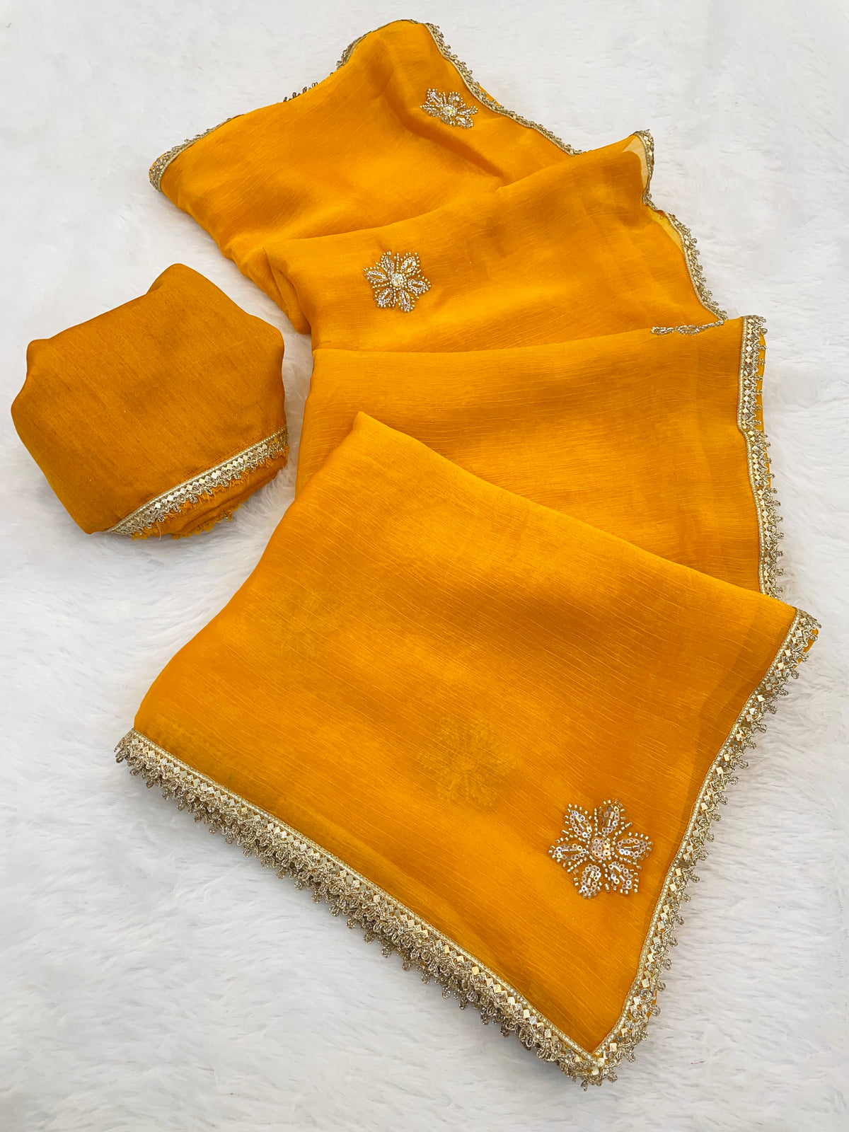 Premium Mustard Fancy Saree with Blouse for Women