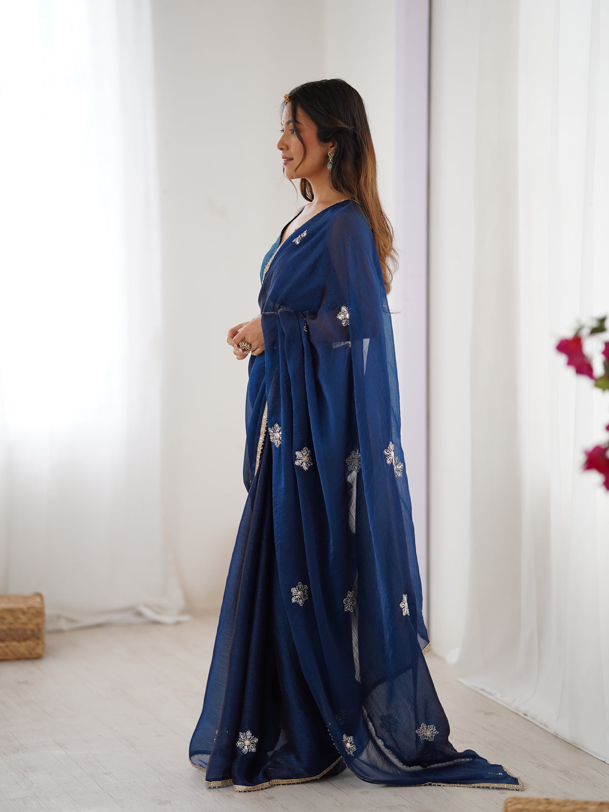 Premium Navy Blue Fancy Saree with Blouse for Women