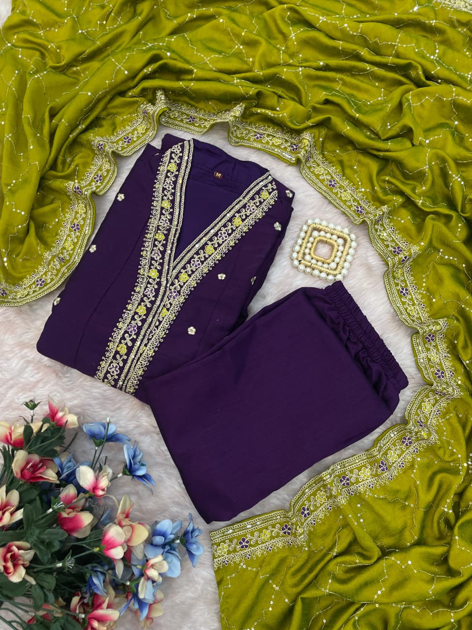 Premium Silk Purple Anarkali Kurti Set for Women