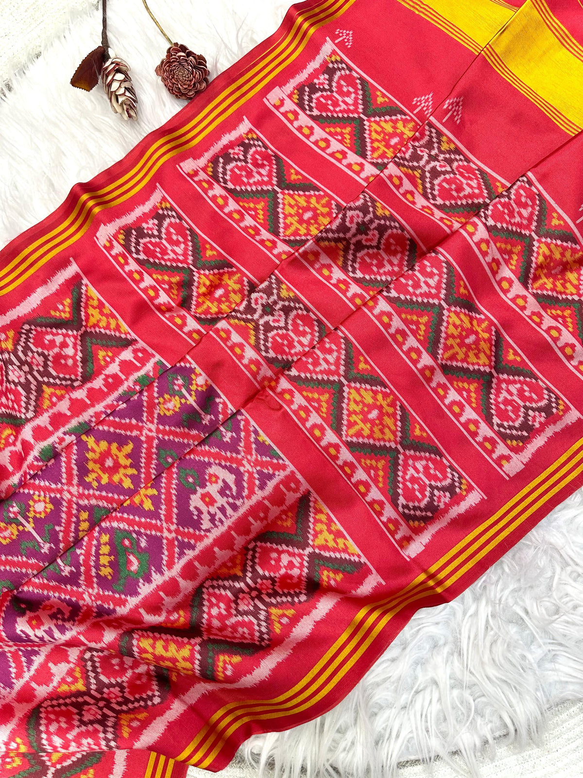 Pure Patola Silk Double Ikkat Saree with Zari Border for Women