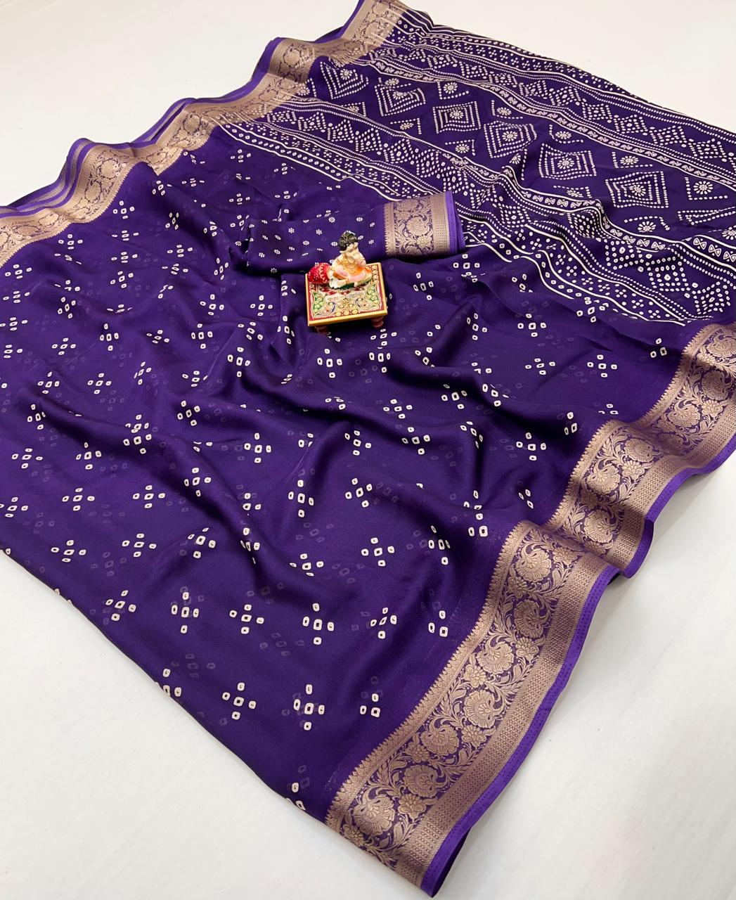 Designer Purple Printed Saree With Zari Woven Border for Women