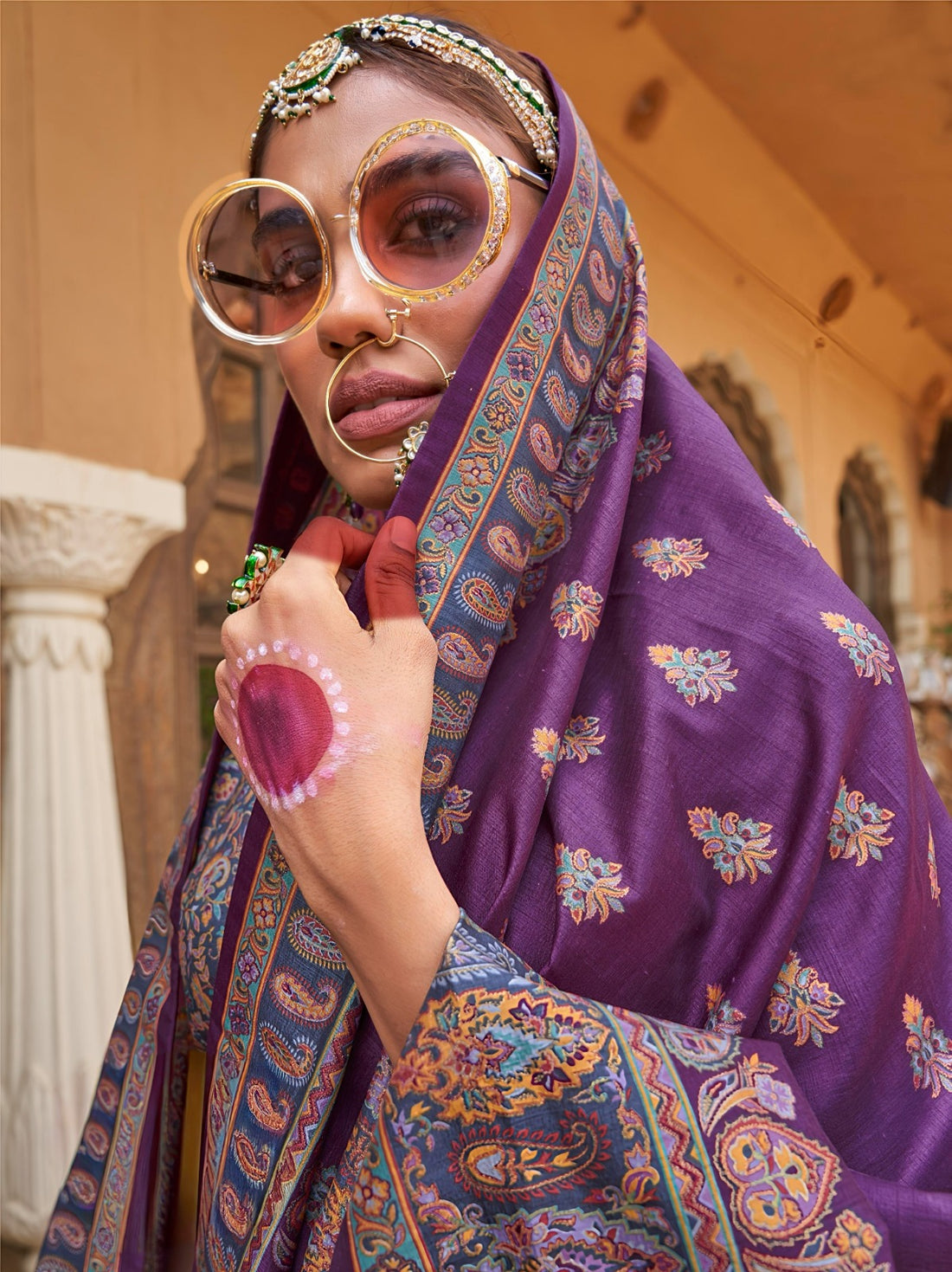 Purple Silk Blend Zari Woven Saree With Brocade Blouse for Women