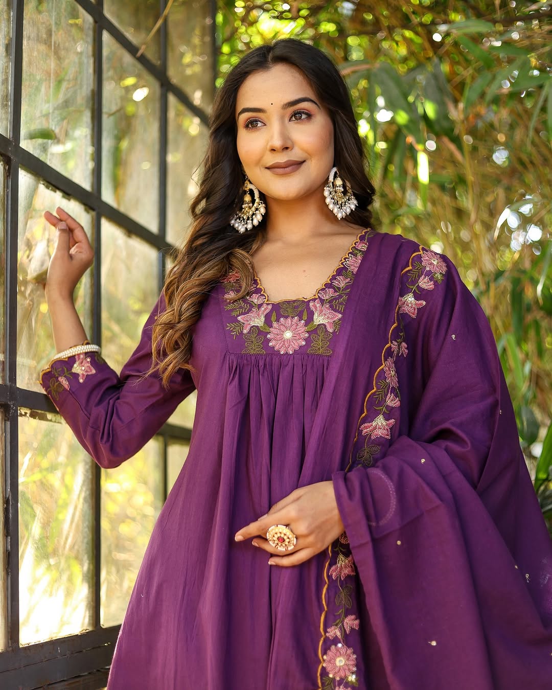 Purple SlubCharm Embroidered Salwar Suit for Women