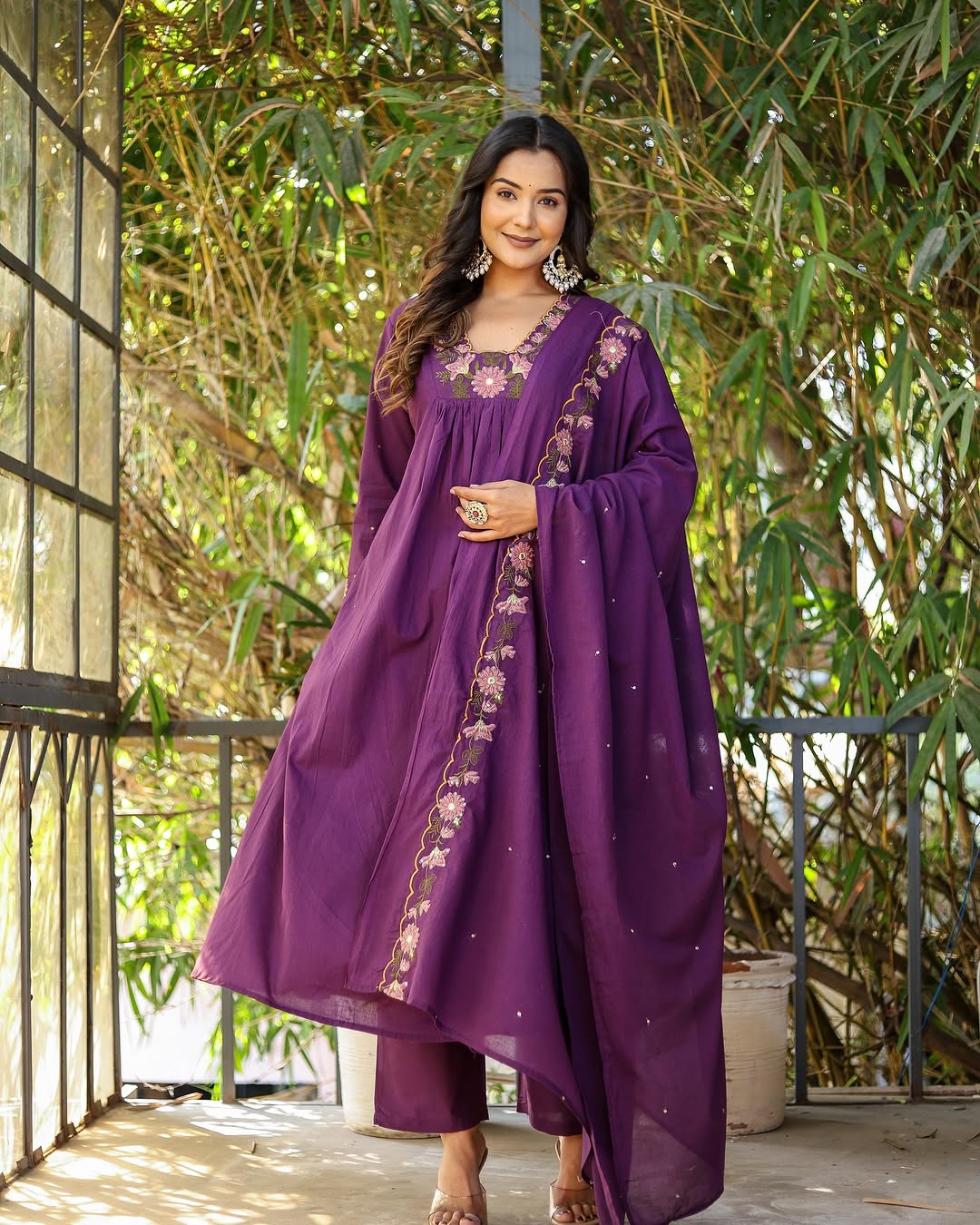 Purple SlubCharm Embroidered Salwar Suit for Women
