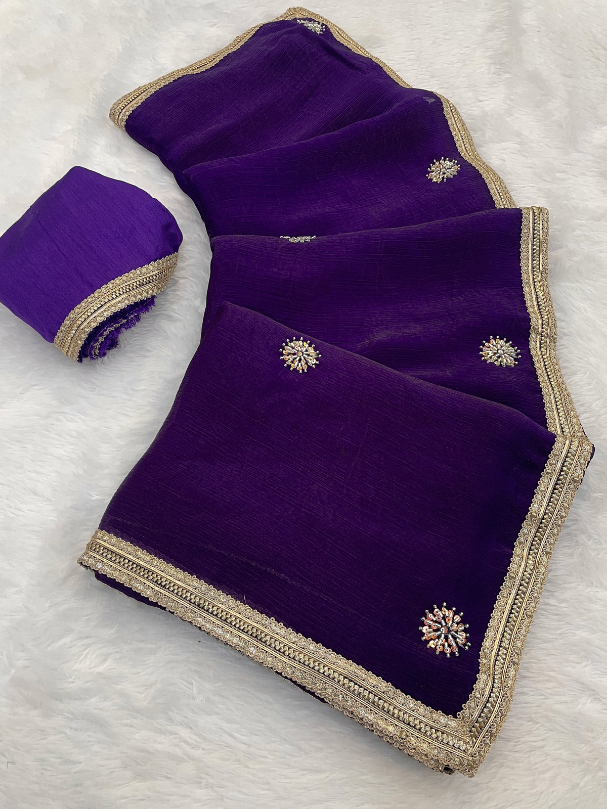 Purple Wedding Wear Embroidered Saree for Women