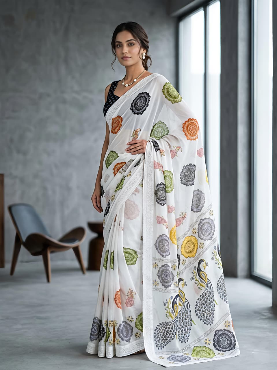 Rajwadi Mor Premium Printed Georgette Saree for Women