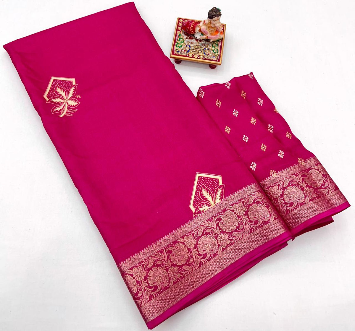 Rani Pink Calcutta Moss Georgette Saree With Blouse for Women