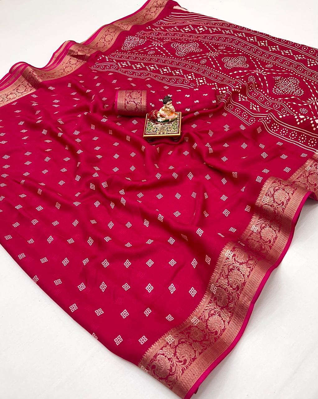 Rani Pink Traditional Moss Georgette Saree With Blouse for Women