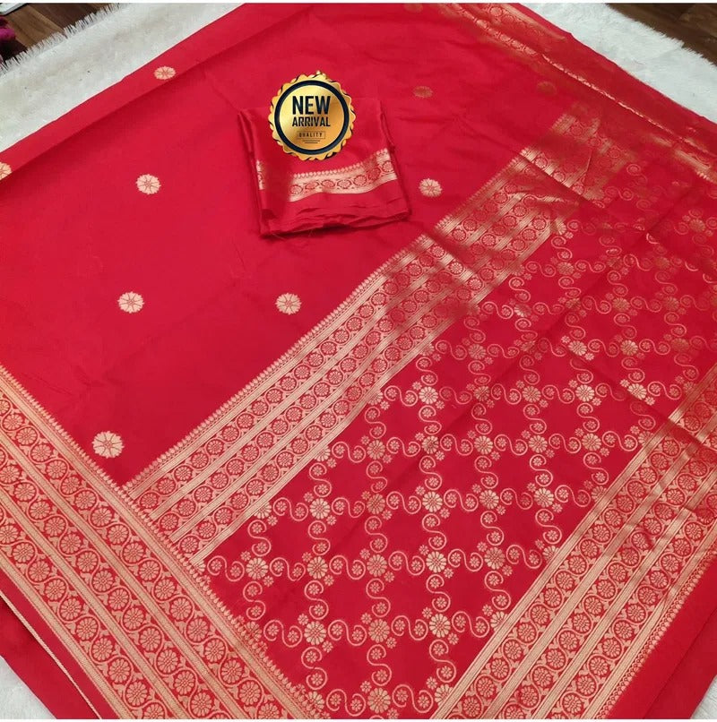 Red Banarasi Silk Saree With Elegant Zari Borde for Women