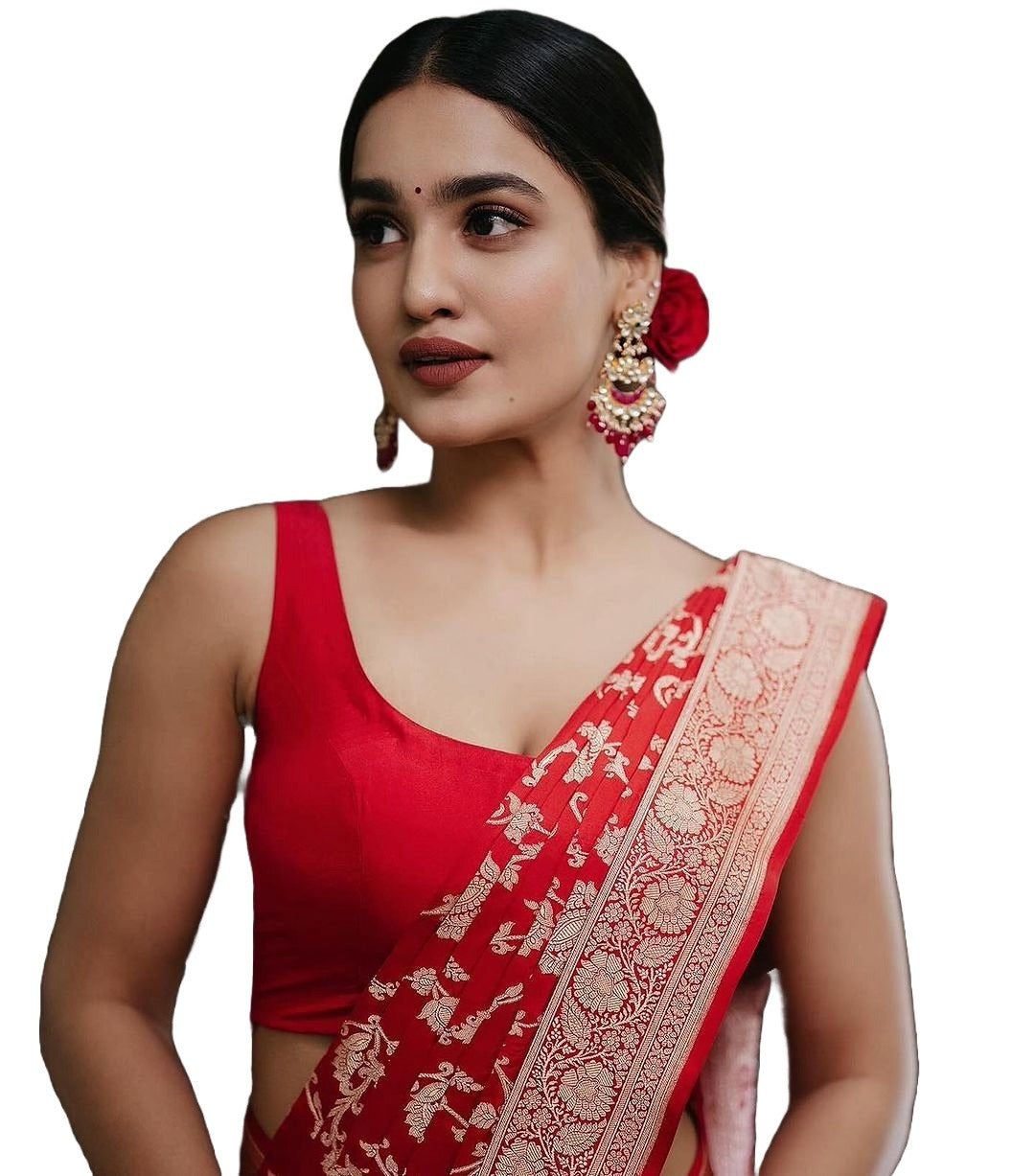 Red Banarasi Soft Silk Saree with Traditional Zari Work for Women