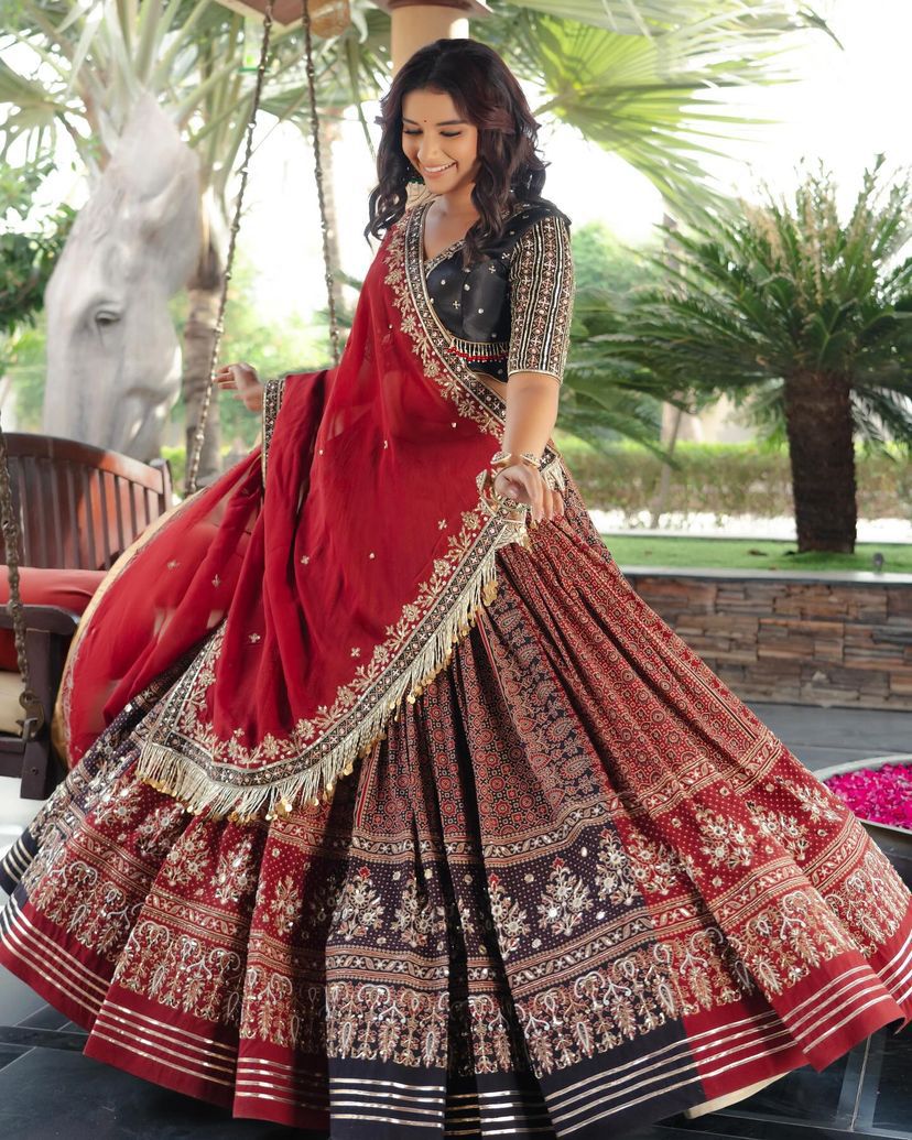 Red Ethnic Lehenga Choli with Digital Print Design for Women