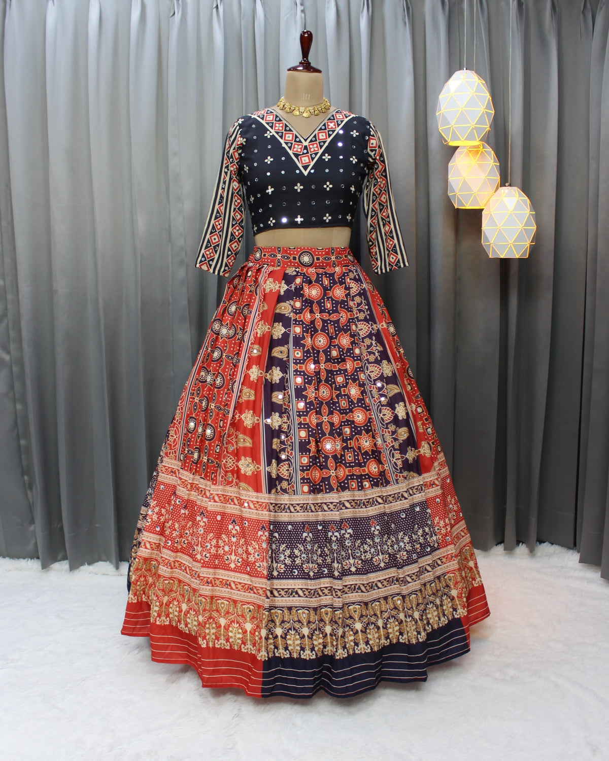 Red Ethnic Lehenga Choli with Digital Print Design for Women