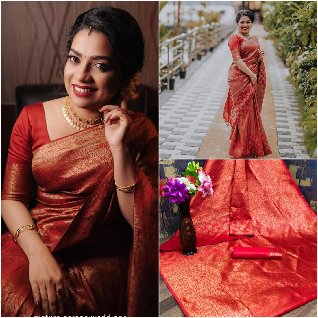 Red Lichi Silk Saree with Rich Golden Jacquard Work for Women