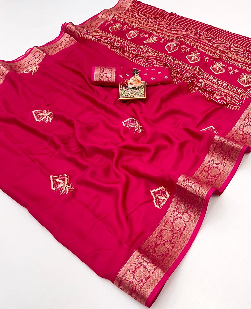 Red Zari Border Calcutta Moss Georgette Saree for Women