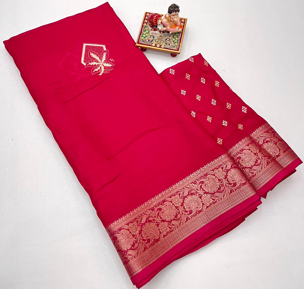 Red Zari Border Calcutta Moss Georgette Saree for Women