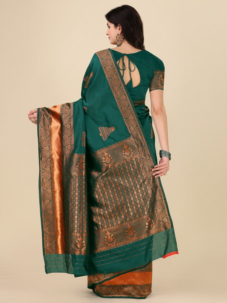 Royal Dark Green Banarasi Soft Silk Saree with Zari for Women