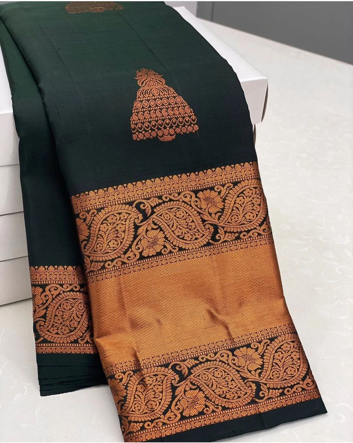 Royal Dark Green Banarasi Soft Silk Saree with Zari for Women
