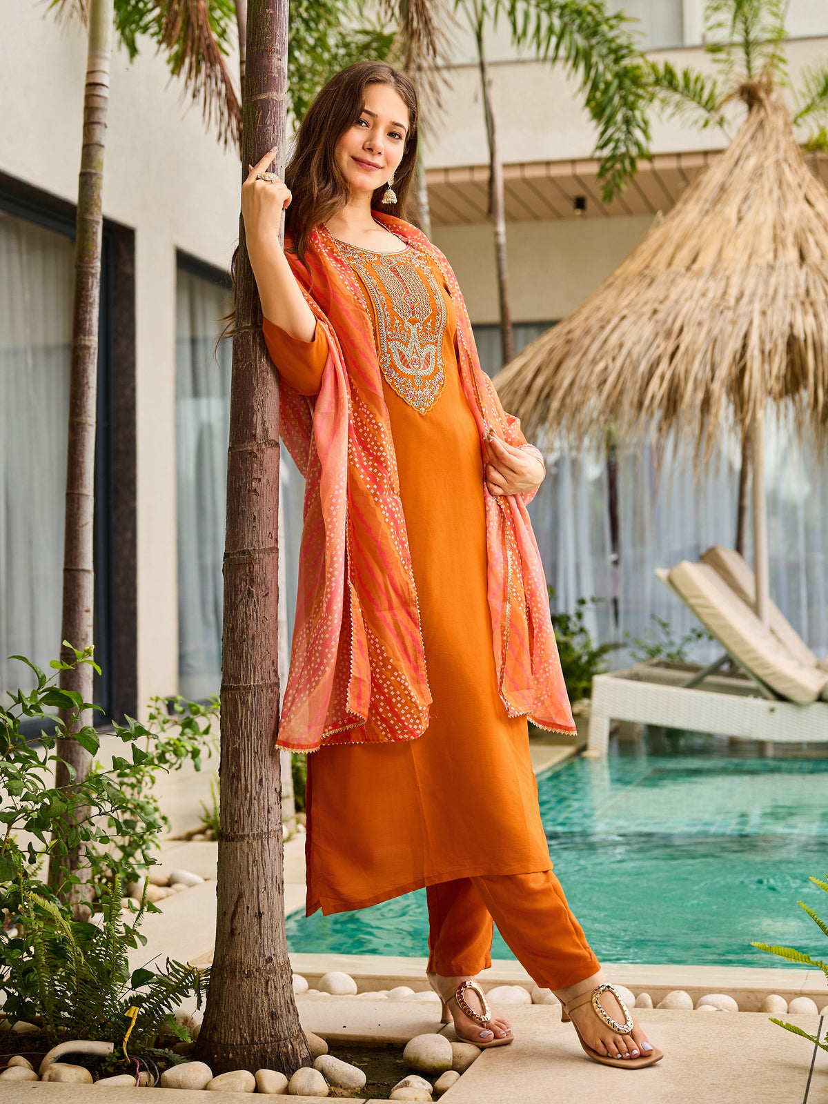 Royal Orange Kurti Pant Set for Women