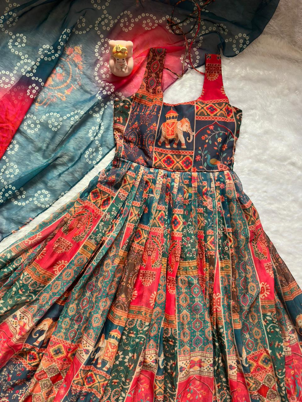 Royal Patola Printed Designer Gown with Elegant Dupatta for Women