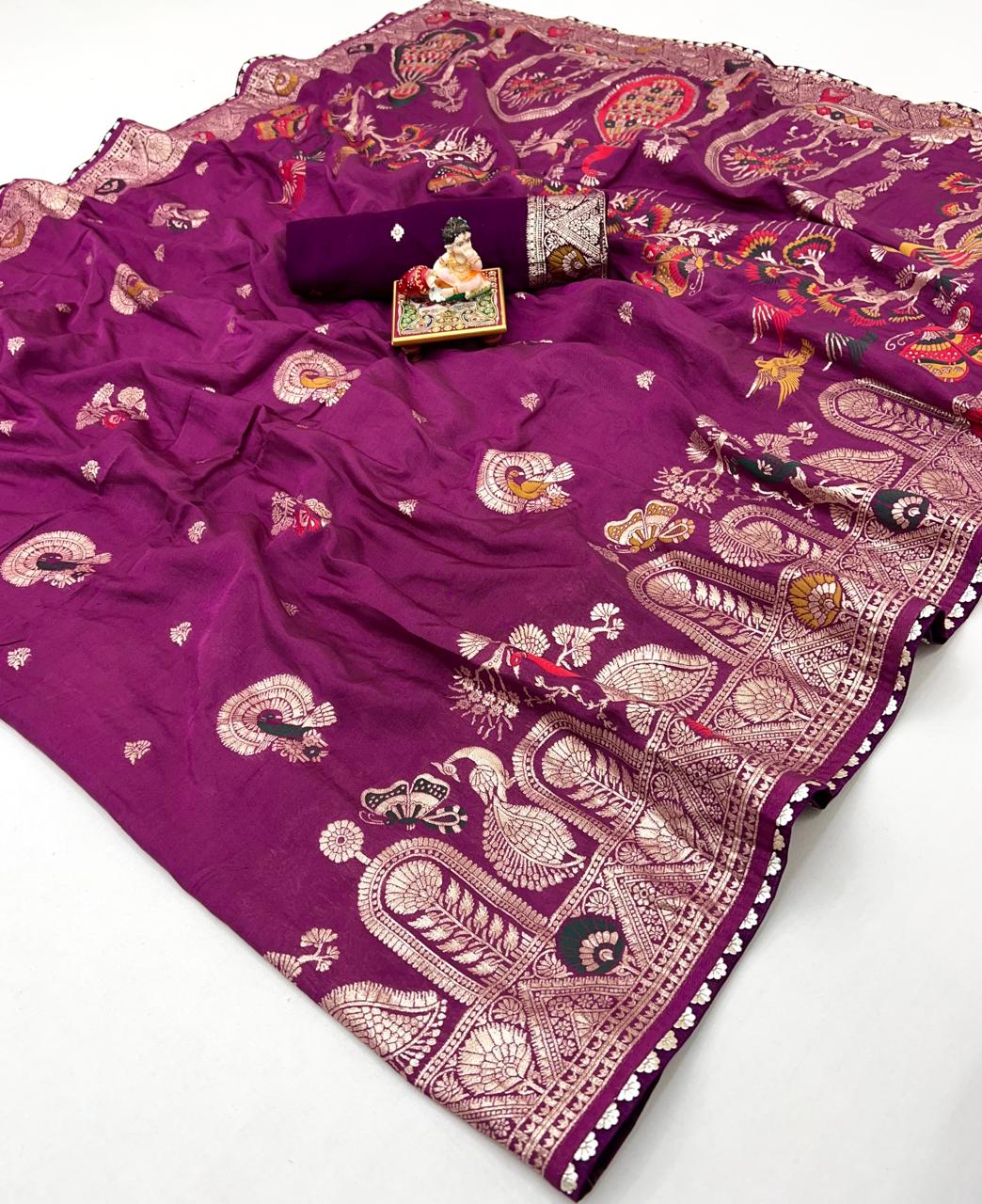 Royal Purple Maslin Silk Saree With Elegant Zari Weave for Women