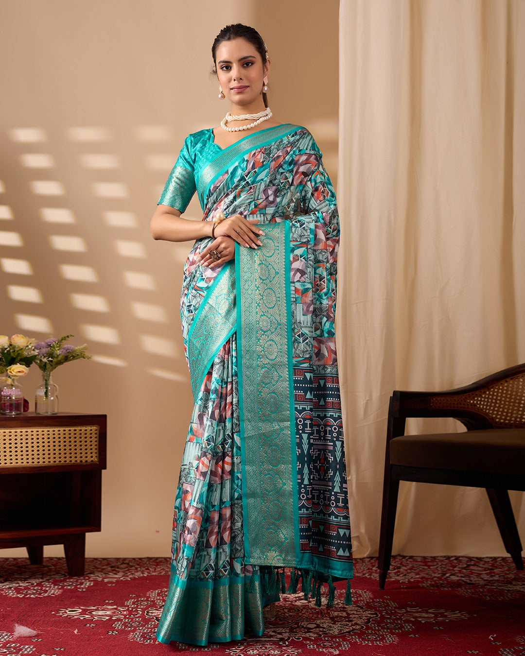 Sea Green Fusion Designer Saree for Women