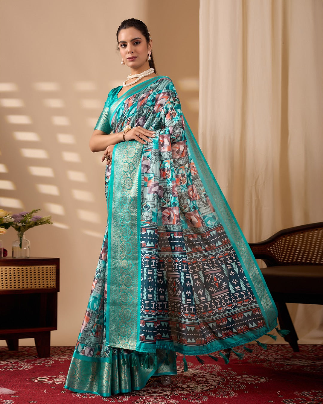 Sea Green Fusion Designer Saree for Women