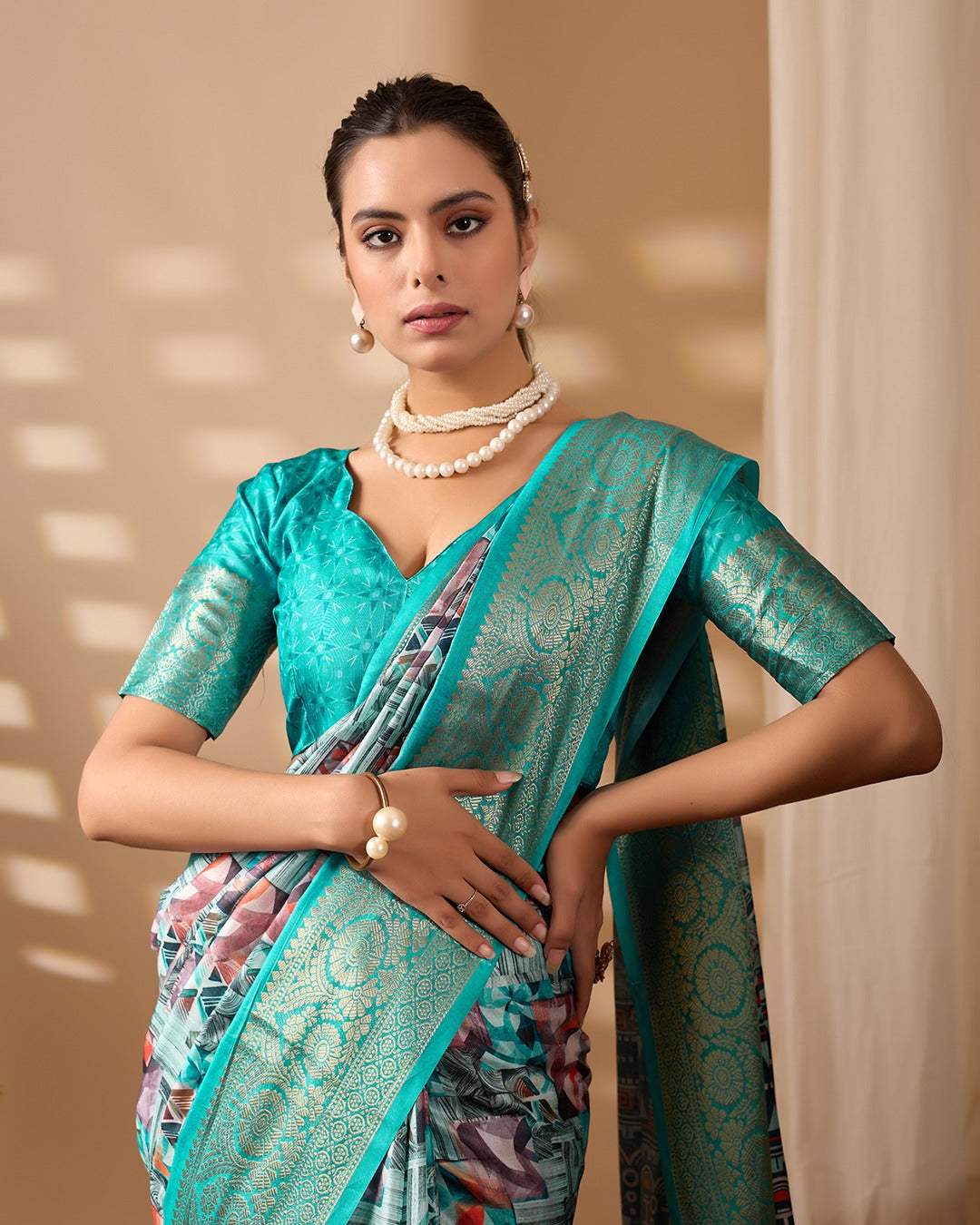 Sea Green Fusion Designer Saree for Women