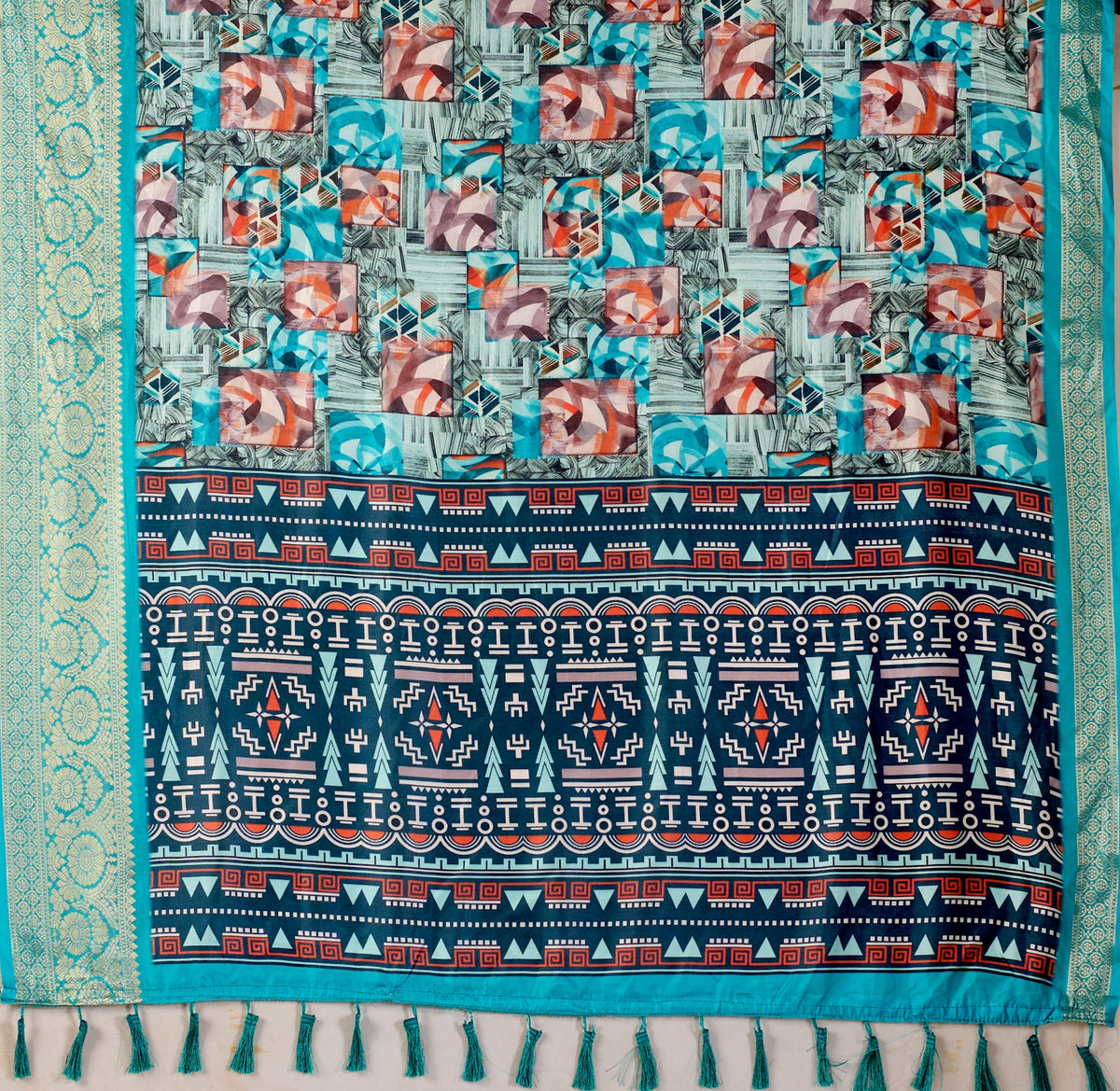 Sea Green Fusion Designer Saree for Women