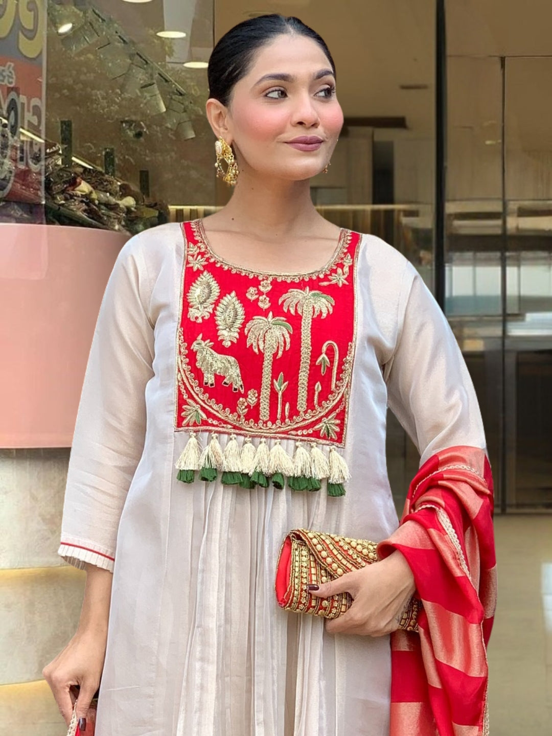 Silk Festive Kurta Pant Set with Zari Jacquard Dupatta for Women