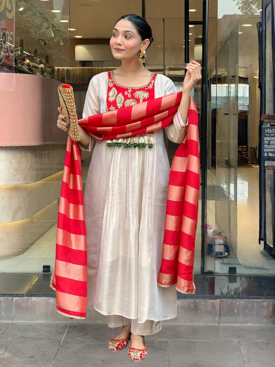Silk Festive Kurta Pant Set with Zari Jacquard Dupatta for Women