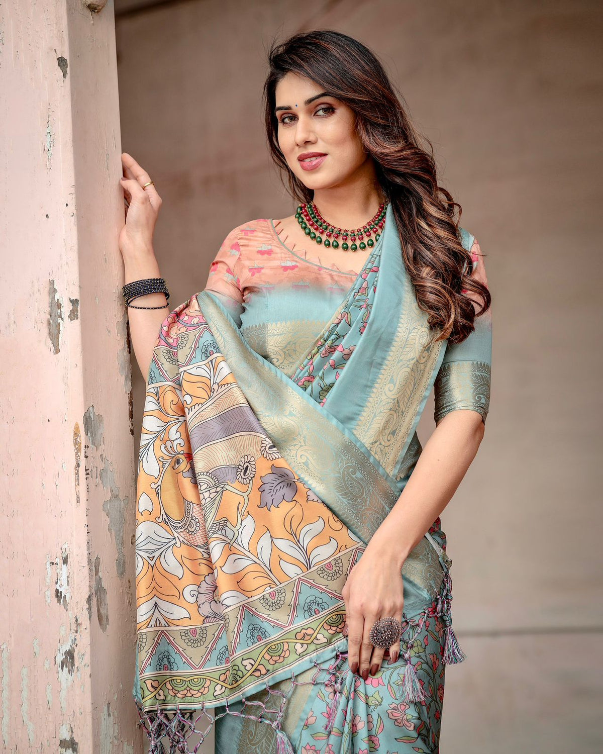 Sky Blue Tussar Silk Saree for Women