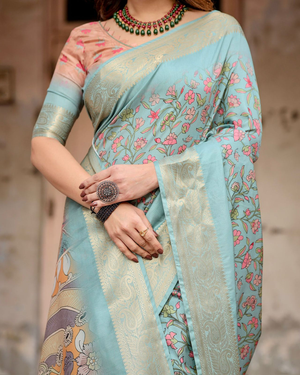 Sky Blue Tussar Silk Saree for Women