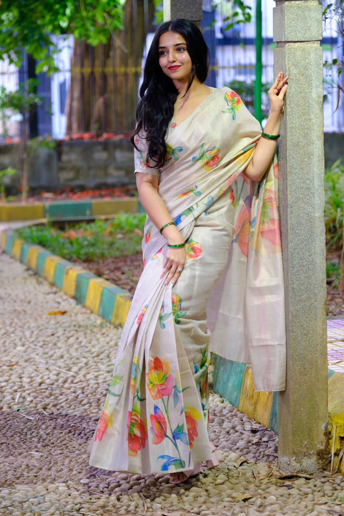 Soft Tussar Silk Floral Saree For Festive Wear for Women