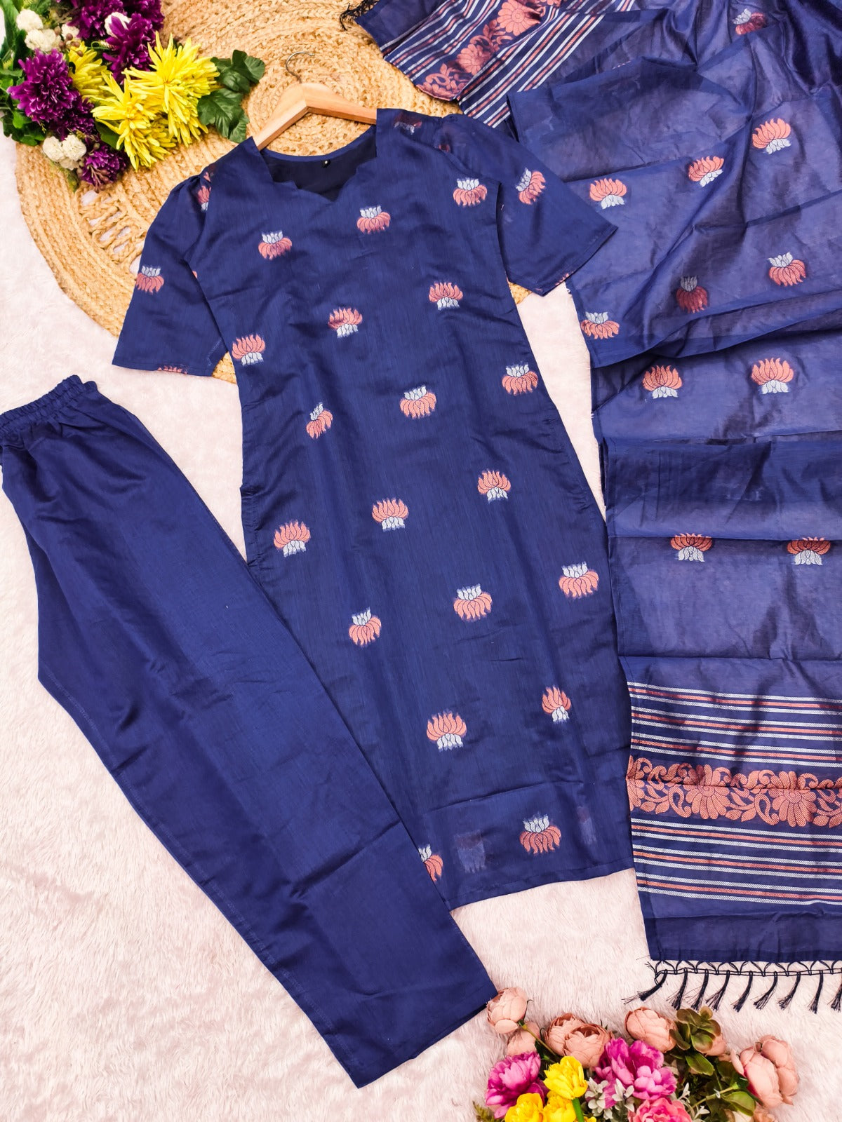 Stylish Royal Blue Kurta Pant Set with Dupatta for Women