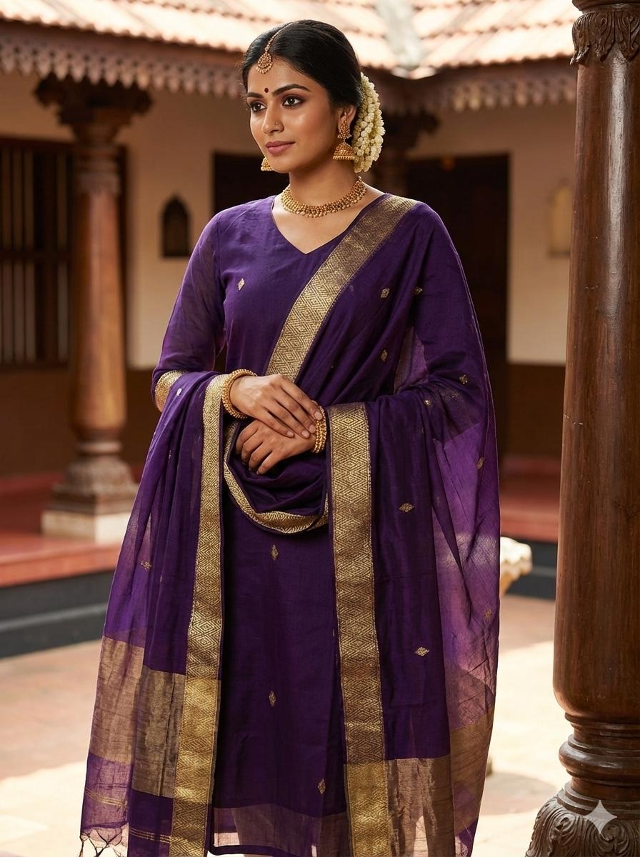 Stylish Violet Ethnic Kurta Dupatta Set for Festive Wear for Women