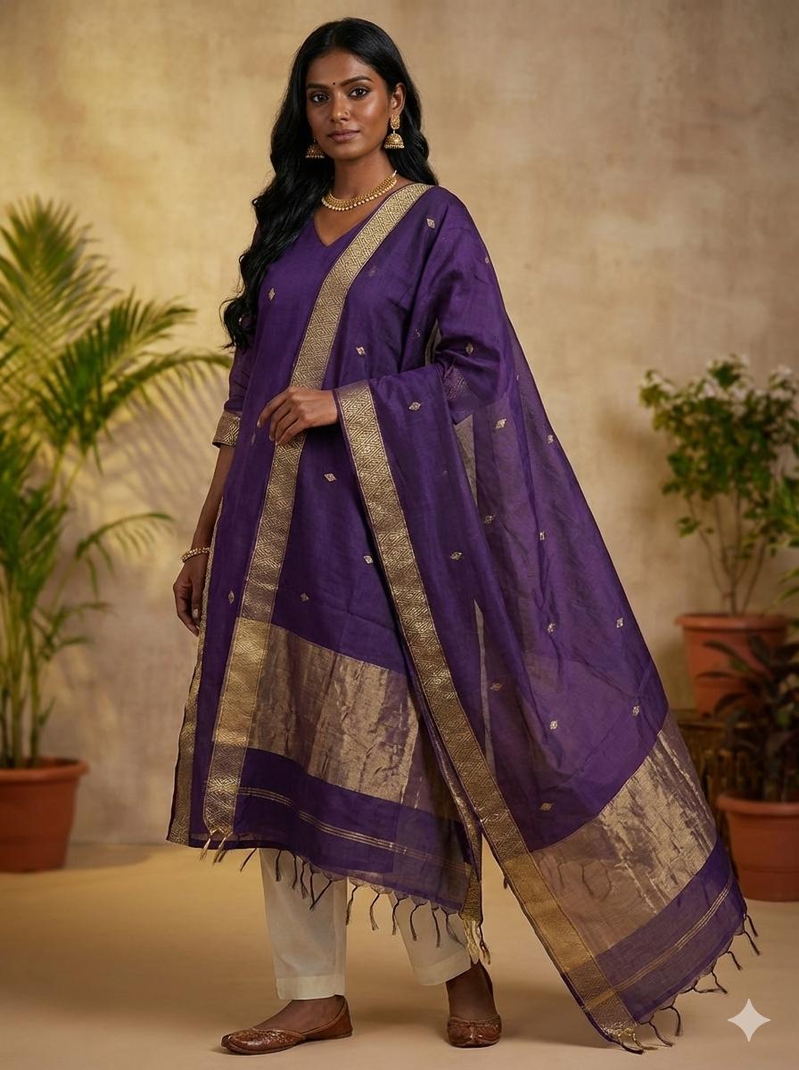 Stylish Violet Ethnic Kurta Dupatta Set for Festive Wear for Women