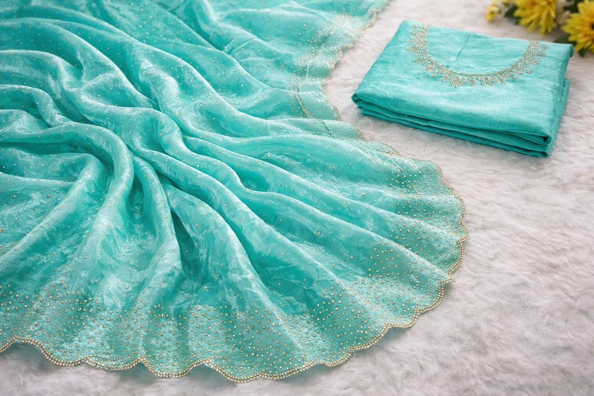 Stylish Sea Green Party Wear Silk Saree with Border for Women