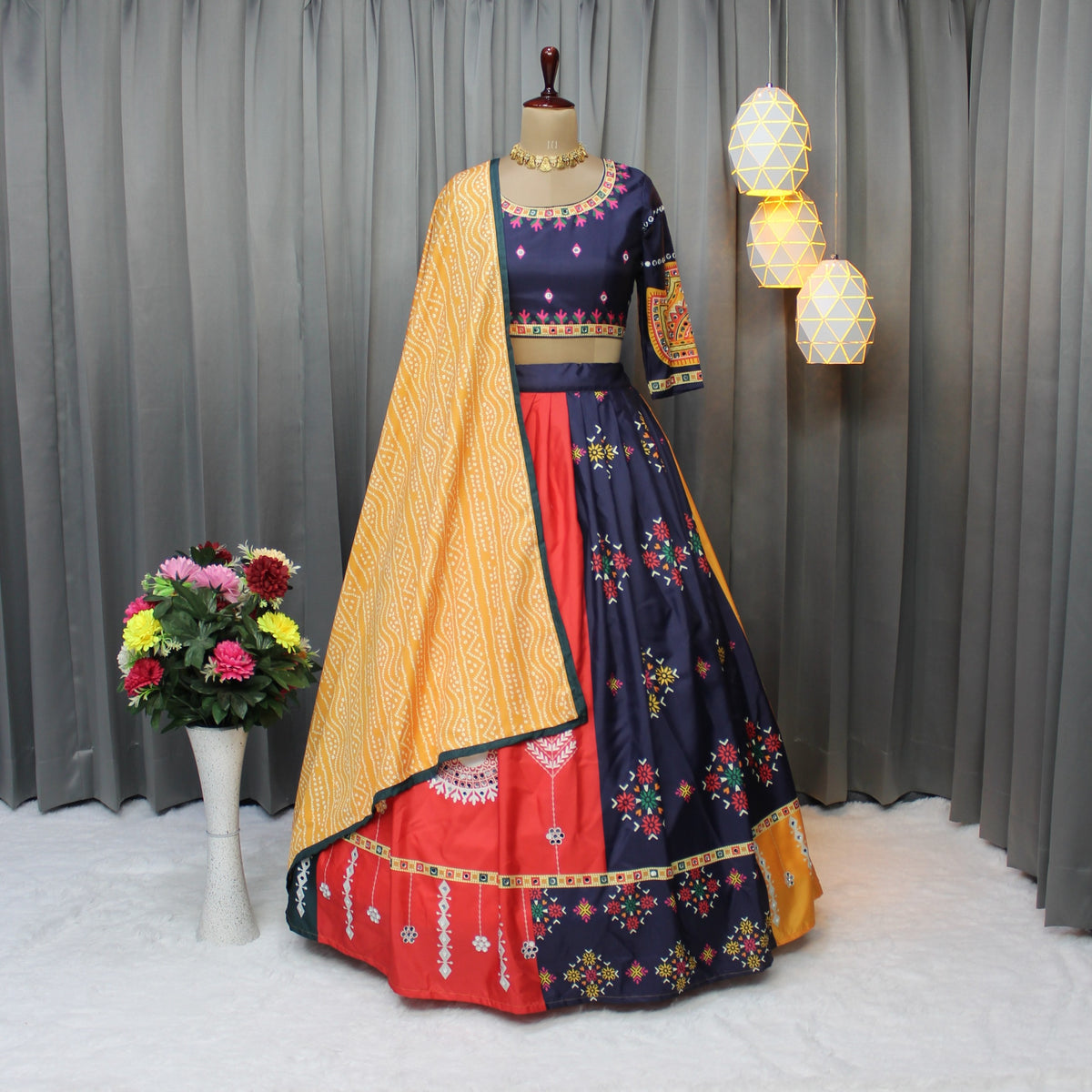 Stylish Multicolor Butter Silk Lehenga Choli Set for Women