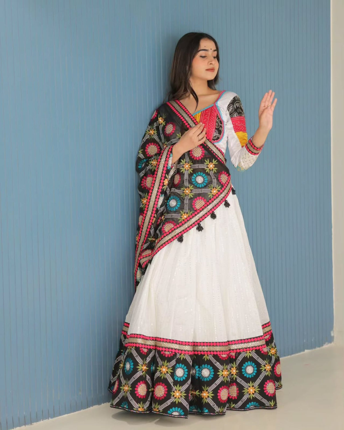 Stylish White Mirror Work Lehenga for Festive Wear for Women