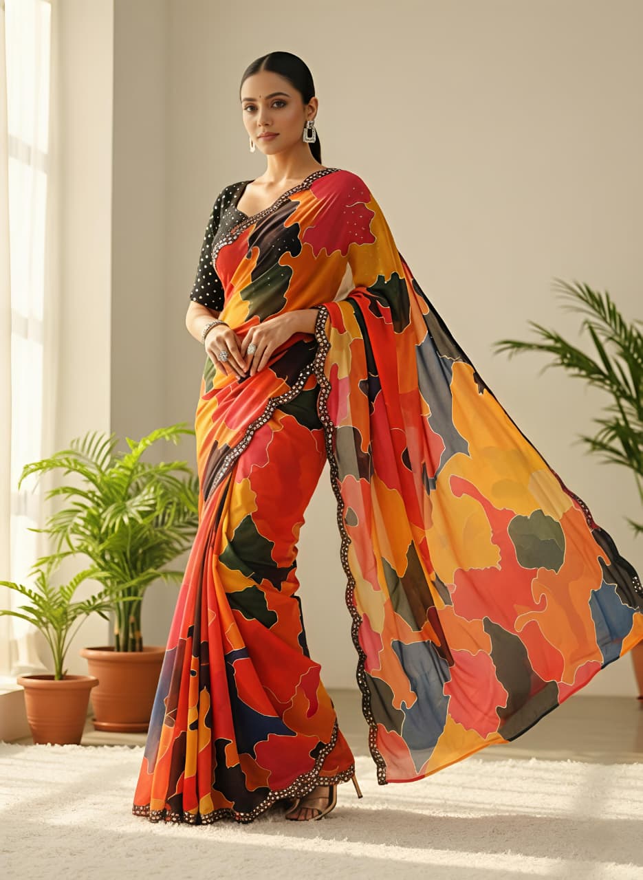 Sunset Mosaic Mirror Designer Saree for Women