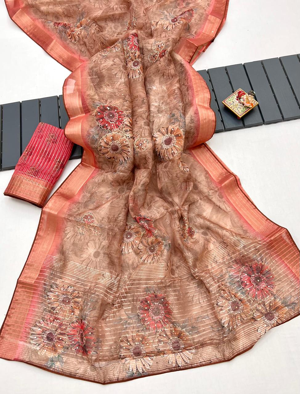 Sunset Petal Organza Cotton Silk Designer Saree for Women