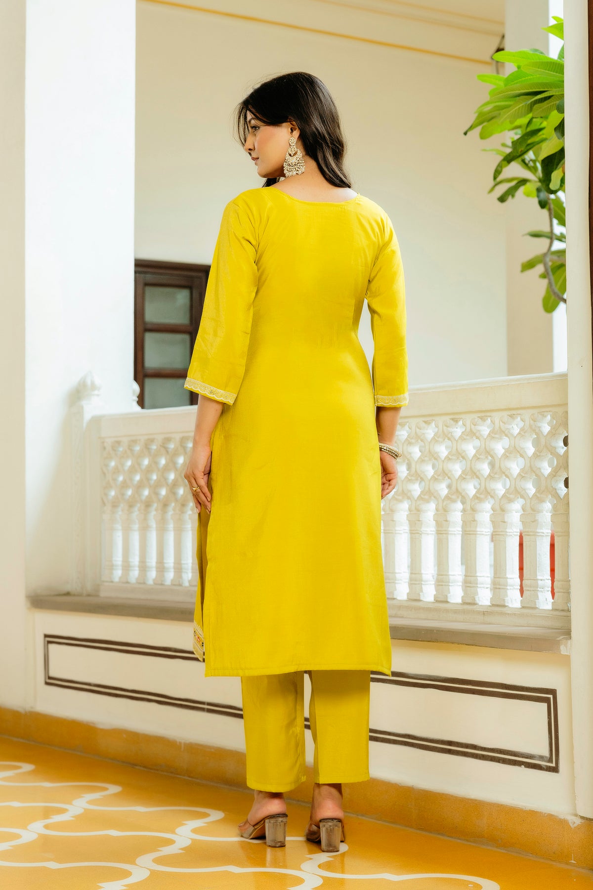 Sunshine Yellow Embroidered Kurti Set with Dupatta for Women