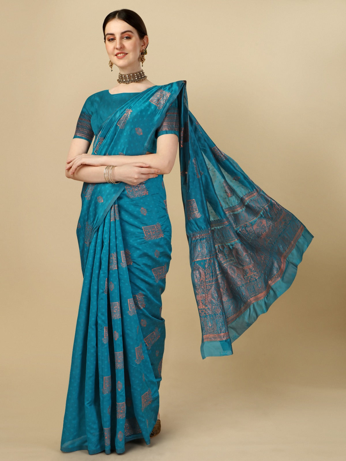 Teal Banarasi Silk Saree with Rich Zari Woven Pallu for Women