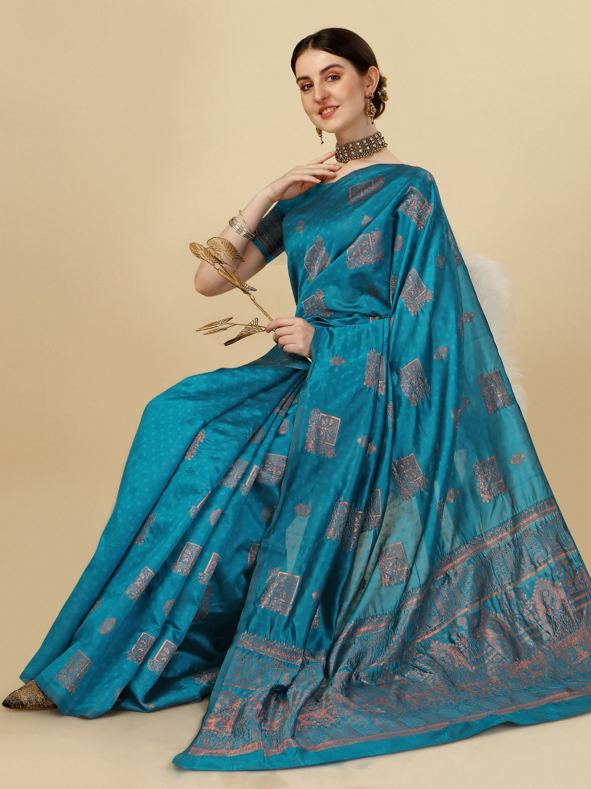 Teal Banarasi Silk Saree with Rich Zari Woven Pallu for Women