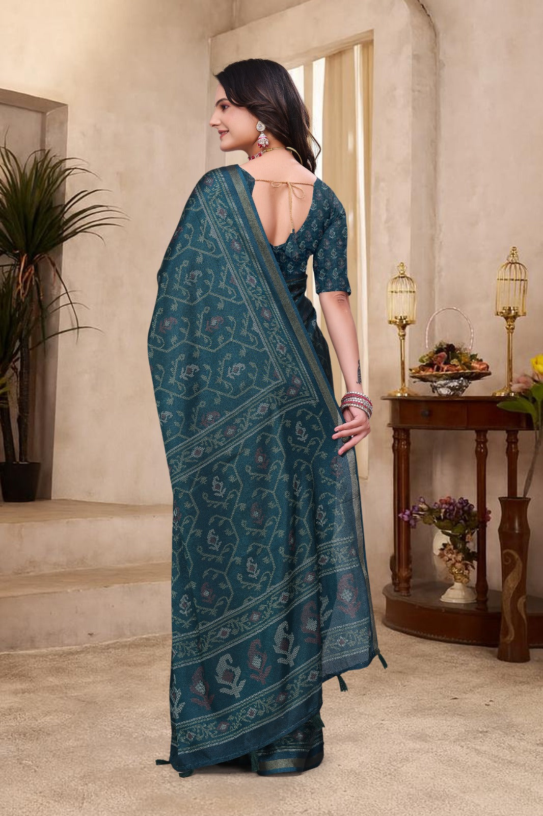 Teal Green Cotton Saree India for Women