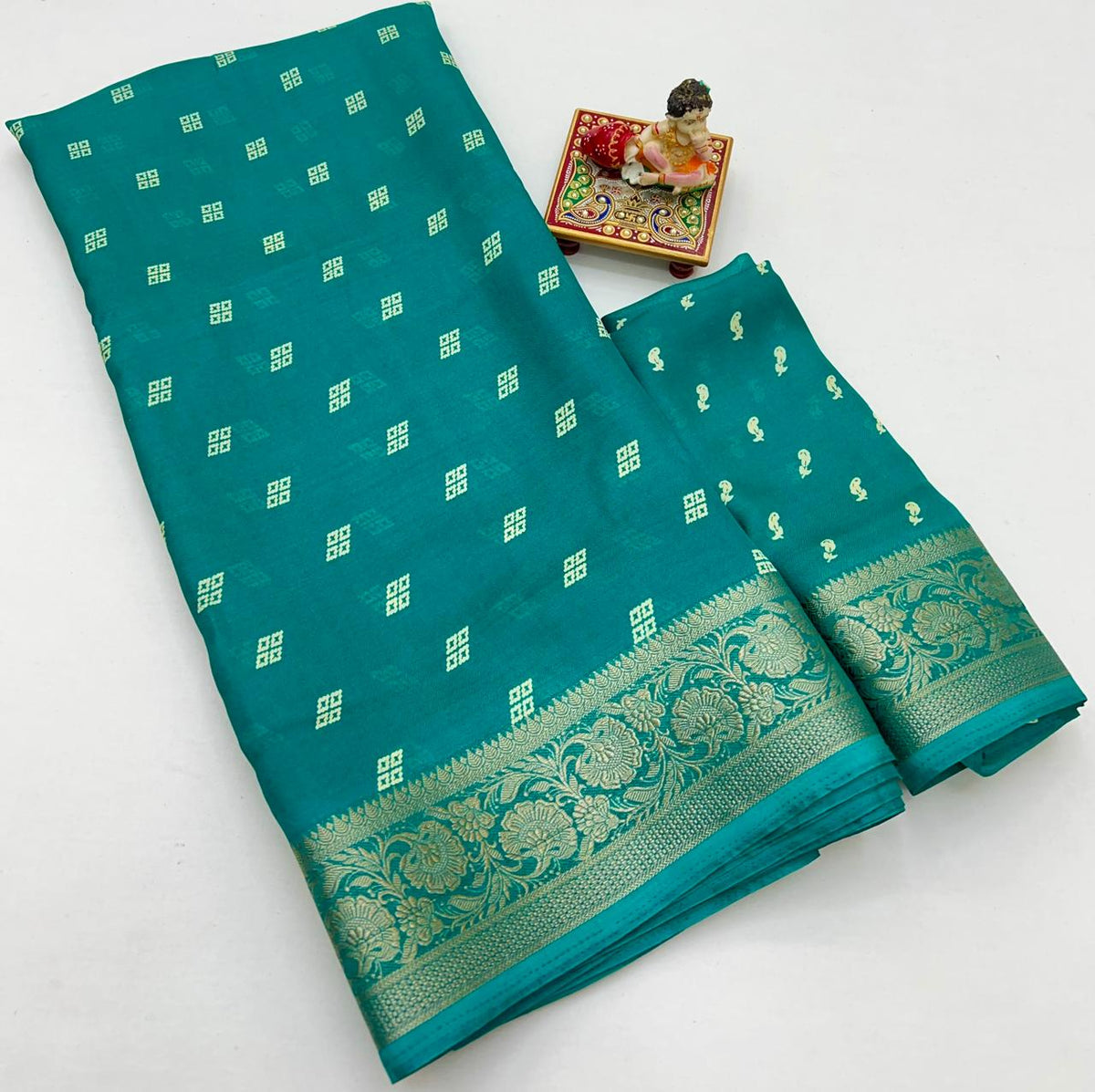 Teal Green Traditional Moss Georgette Saree With Blouse for Women