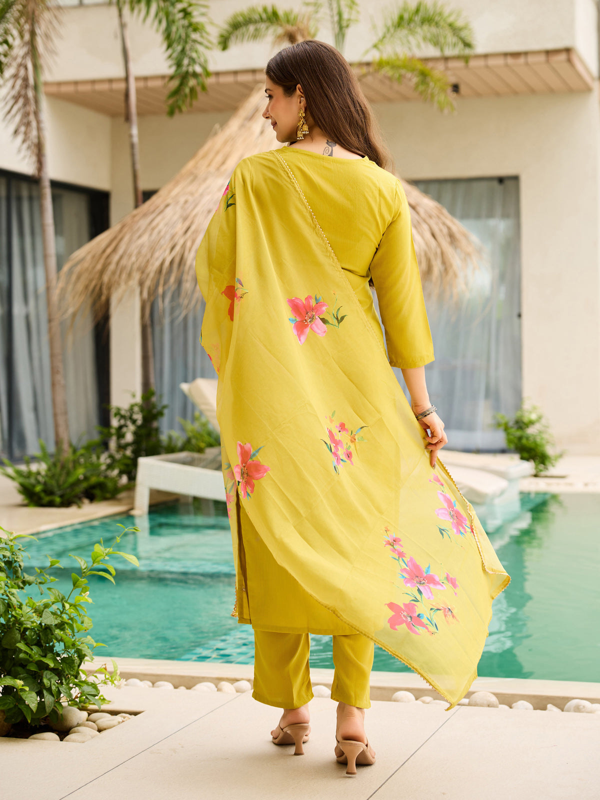 Threadwork Salwar Suit with Pure Organza Dupatta for Women