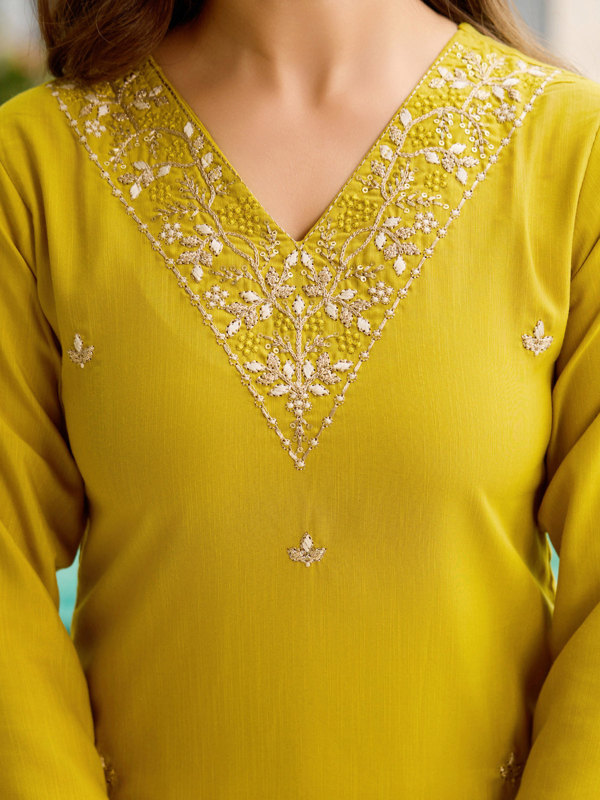 Threadwork Salwar Suit with Pure Organza Dupatta for Women