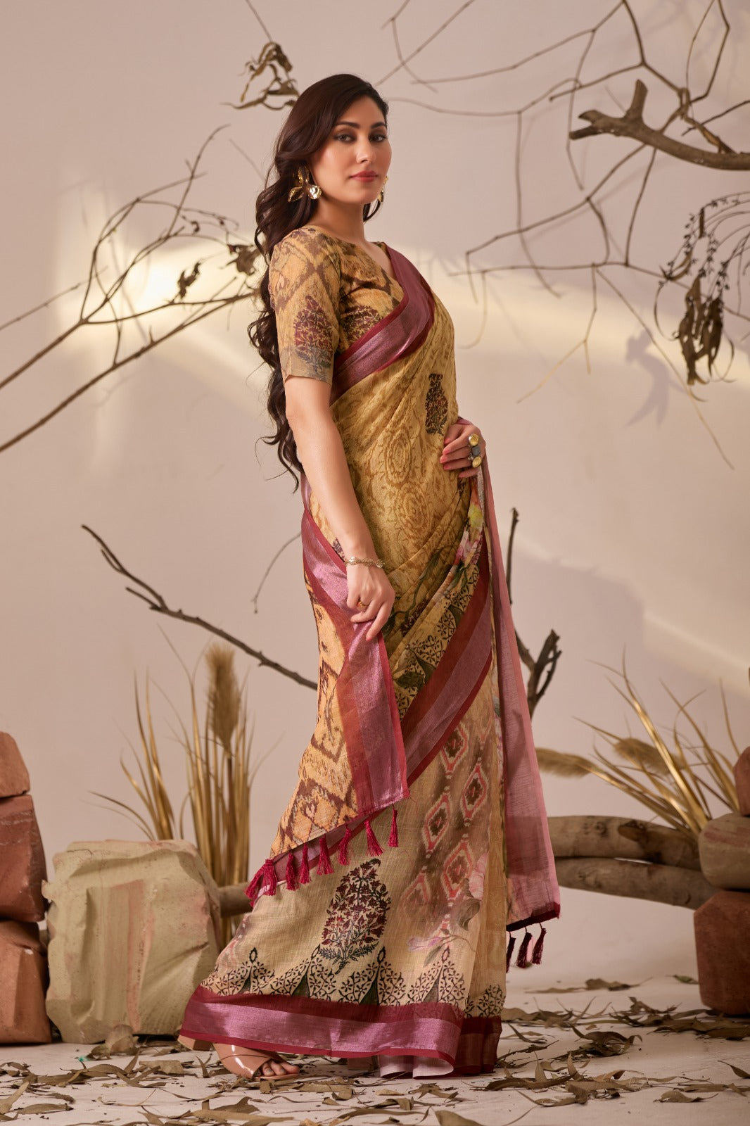 Traditional Beige Multicolor Printed Saree for Women